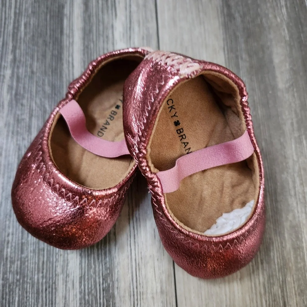 Lucky Brand Metallic Pink Leather Crib Shoes Newborn‎ Ballet Flats NIB Size 2